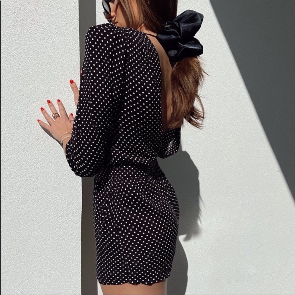 WeWoreWhat Polka Dot Balloon Sleeve V Back Romper